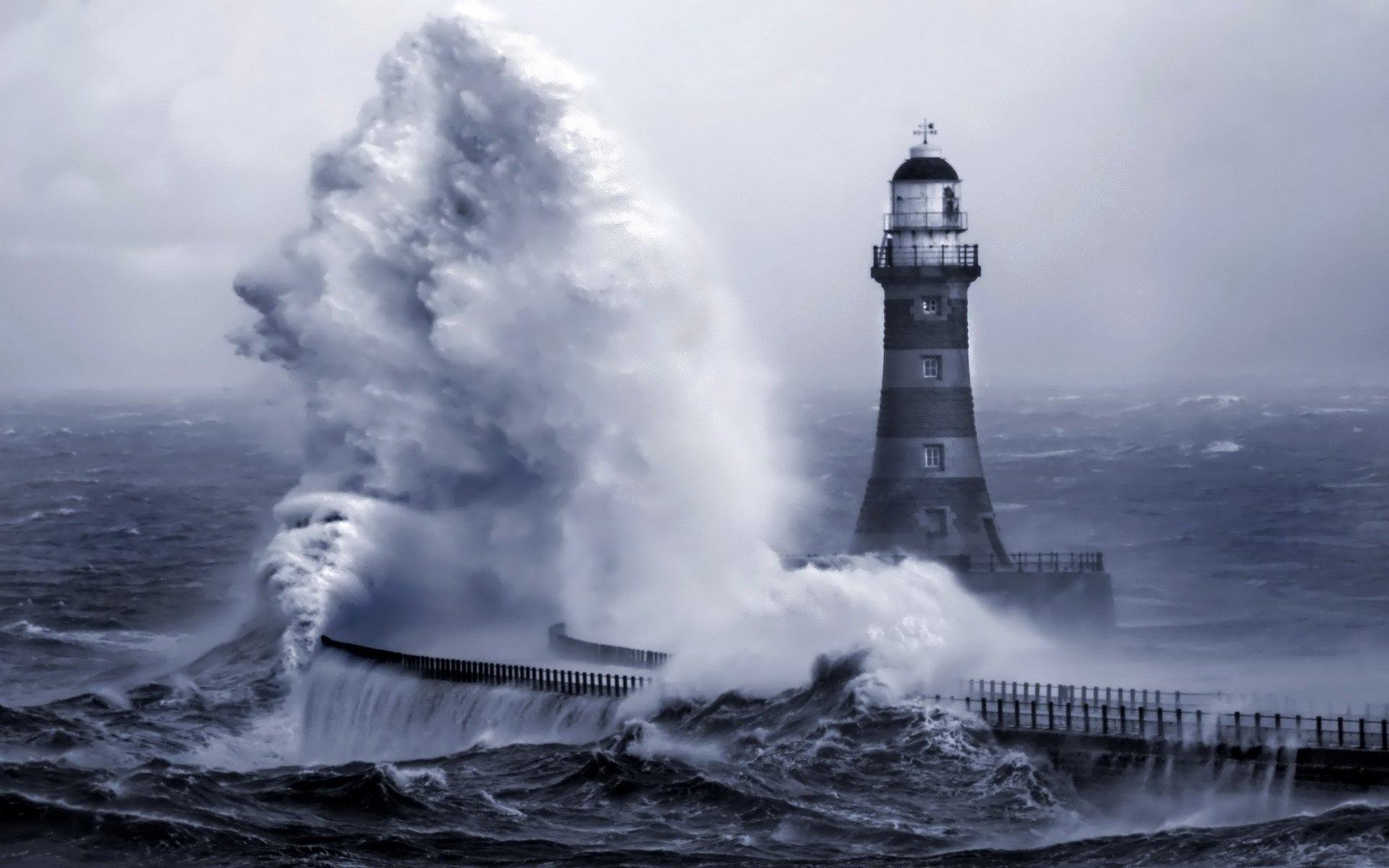 Lighthouse in stormy sea
